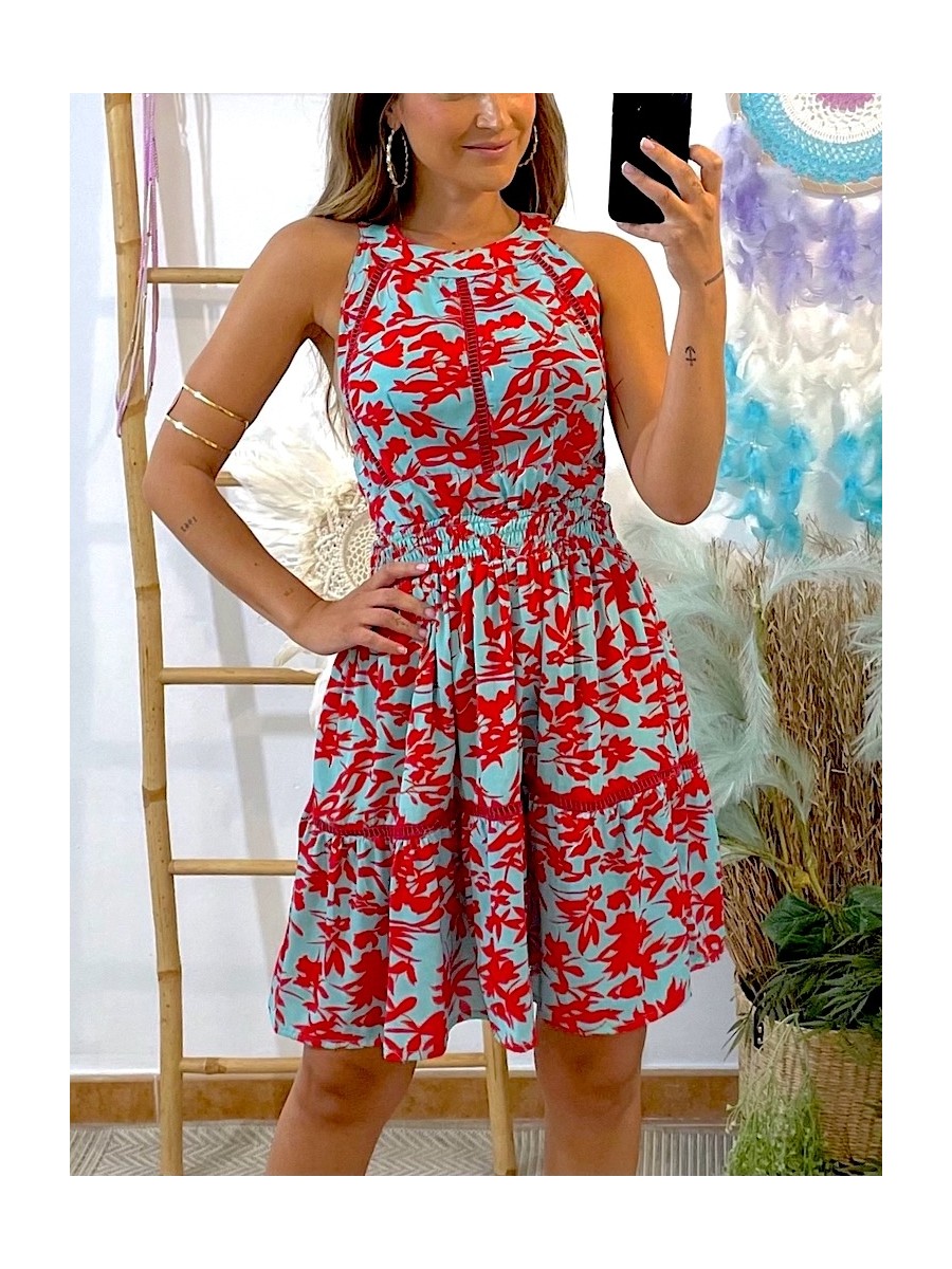 Vestido Evie turquesa y rojo