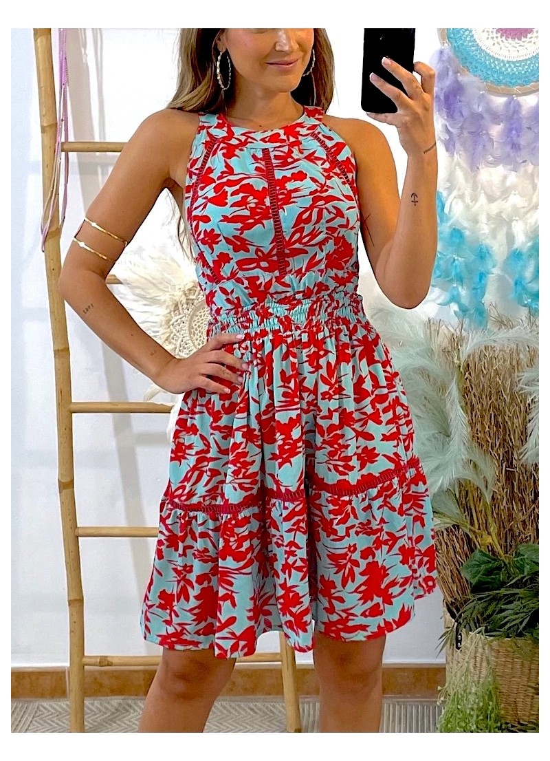 Vestido Evie turquesa y rojo