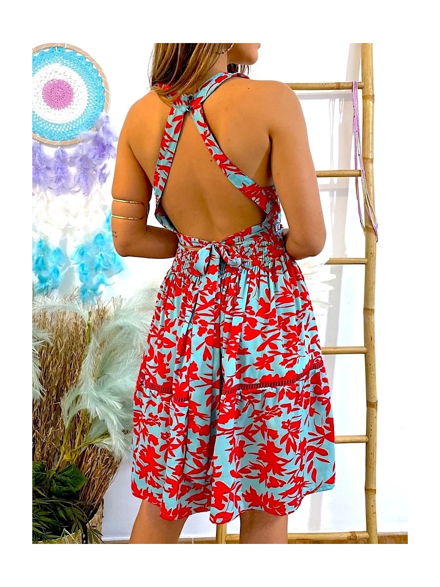 Vestido Evie turquesa y rojo