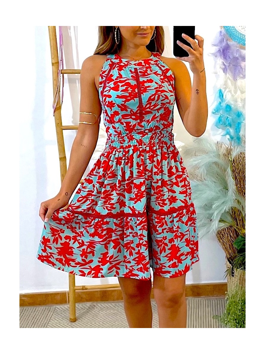 Vestido Evie turquesa y rojo
