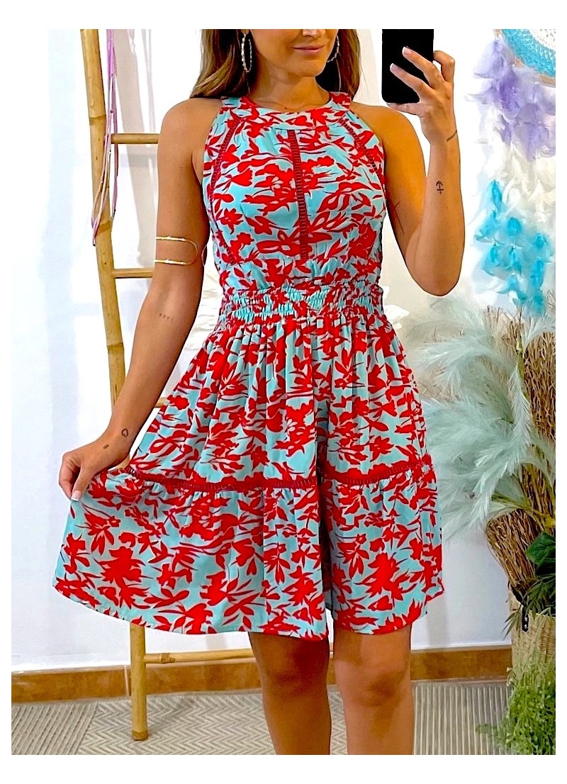 Vestido Evie turquesa y rojo