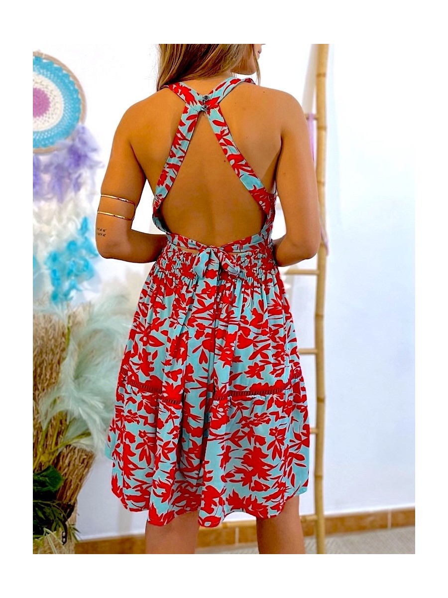 Vestido Evie turquesa y rojo