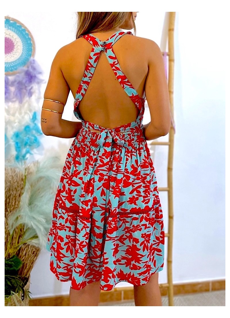 Vestido Evie turquesa y rojo