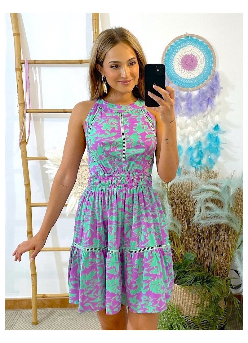Vestido Evie malva y aguamarina