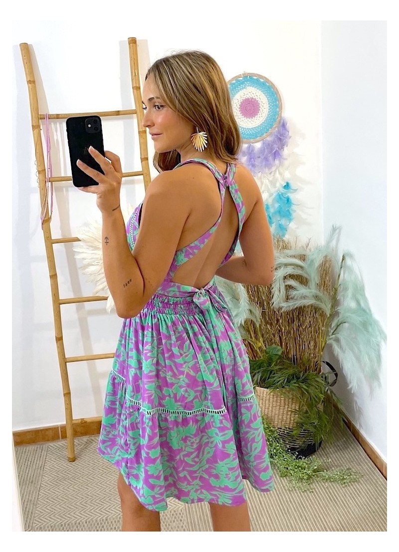 Vestido Evie malva y aguamarina