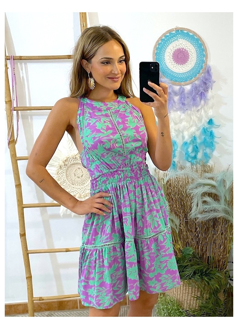 Vestido Evie malva y aguamarina