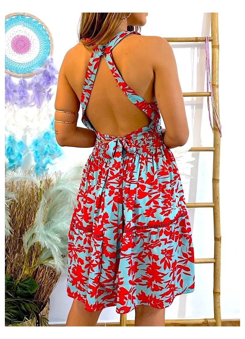 Vestido Evie turquesa y rojo
