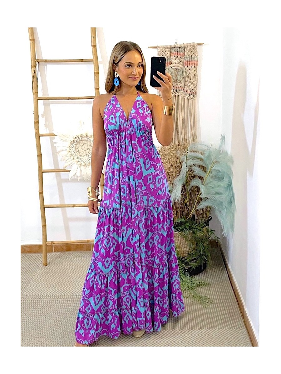 Vestido Bali azul y malva