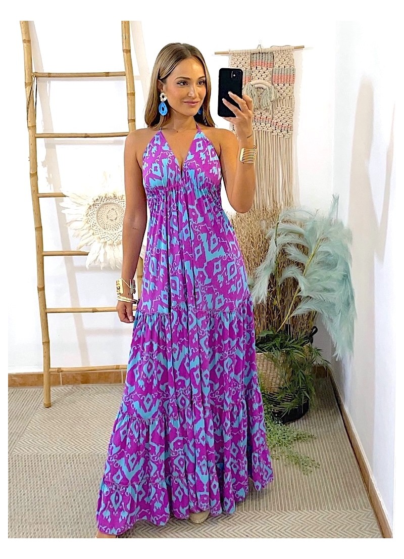 Vestido Bali azul y malva