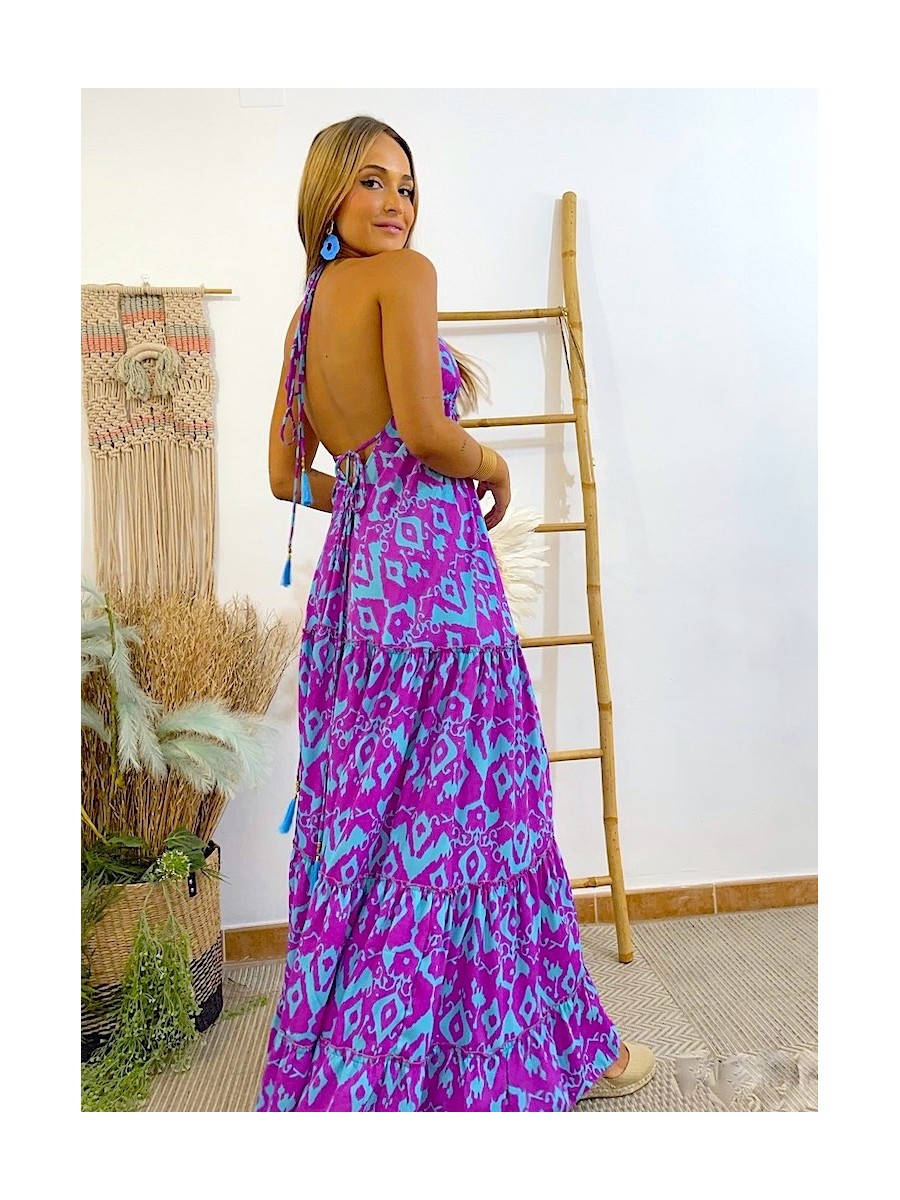 Vestido Bali azul y malva