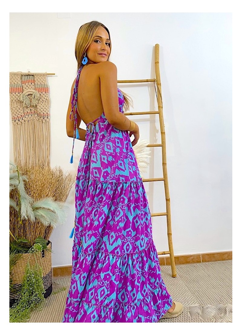 Vestido Bali azul y malva