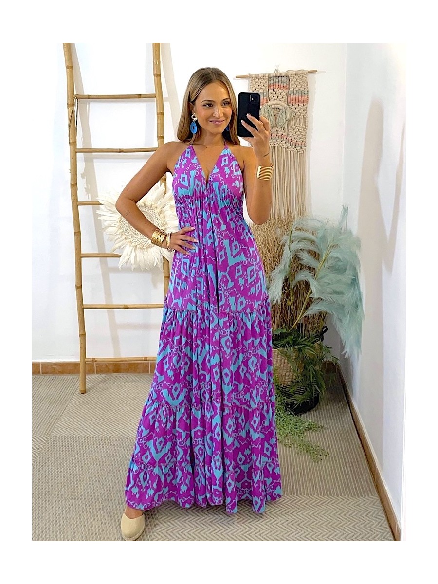 Vestido Bali azul y malva