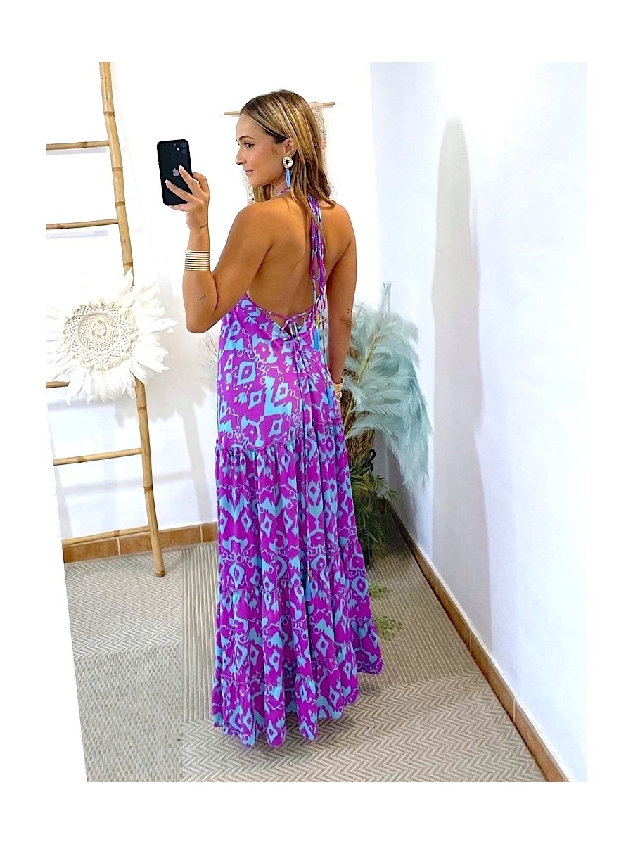 Vestido Bali azul y malva