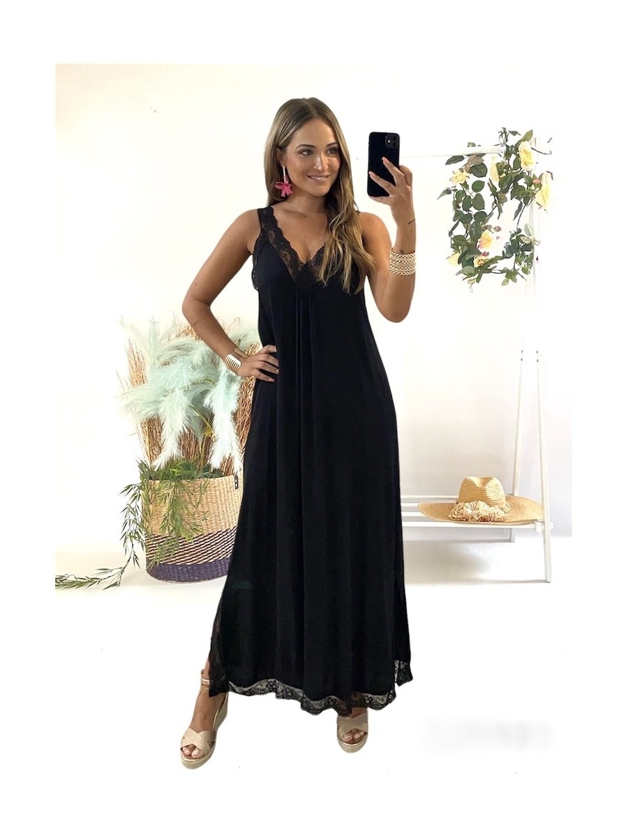 Vestido satinado negro