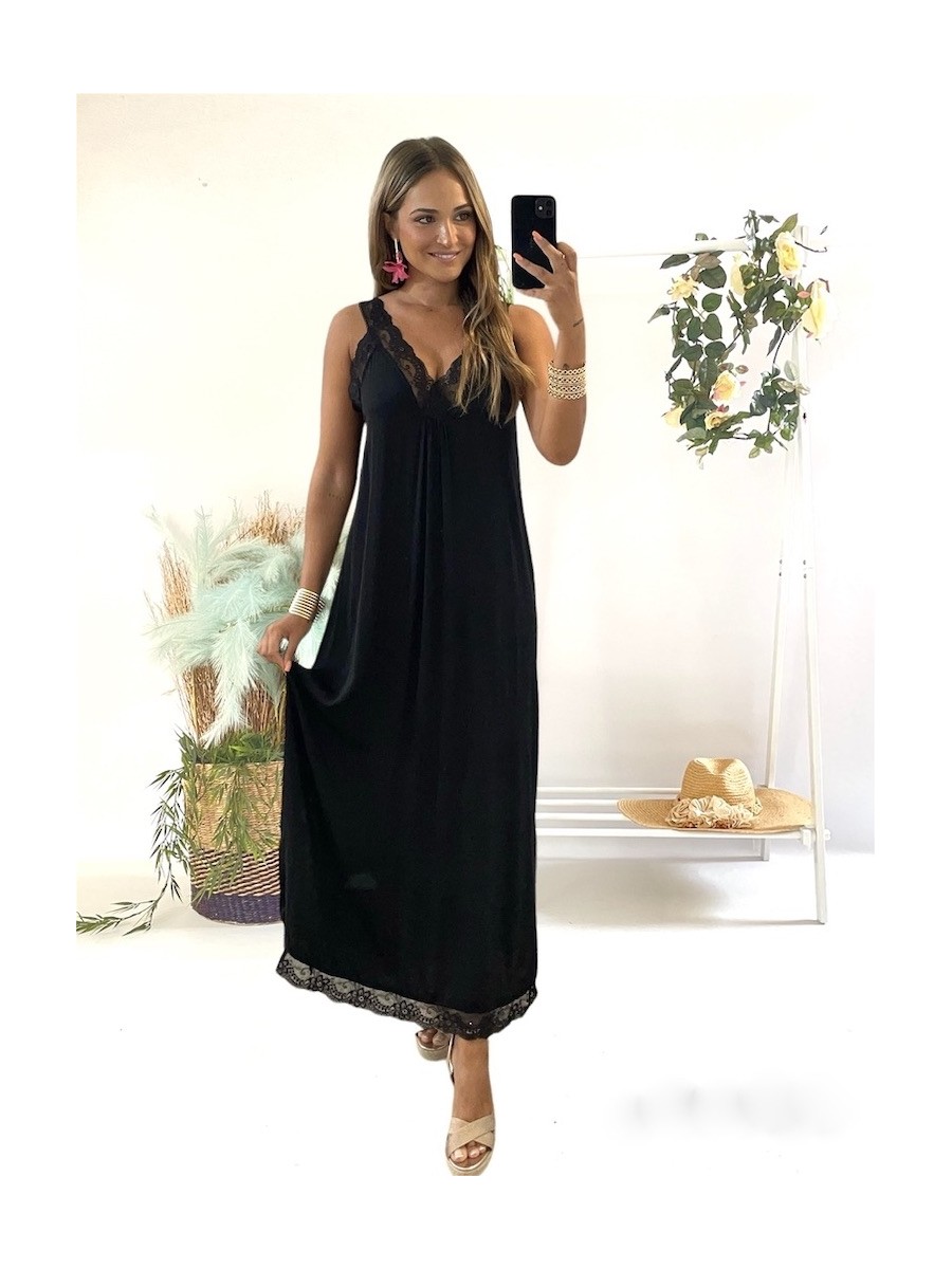 Vestido satinado negro