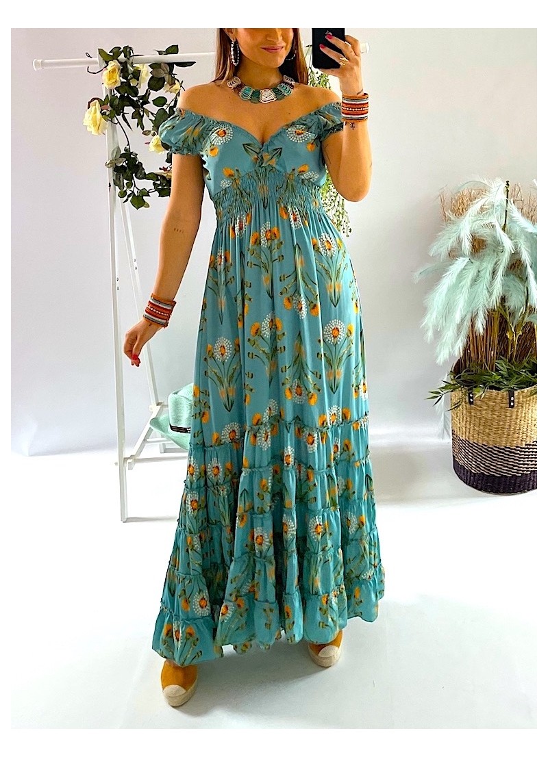 Vestido Abby fondo aguamarina