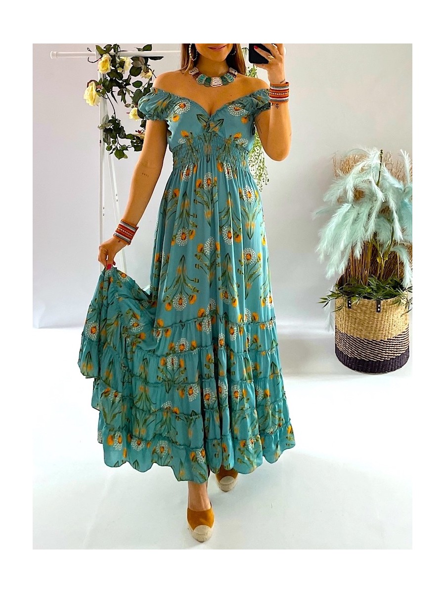 Vestido Abby fondo aguamarina