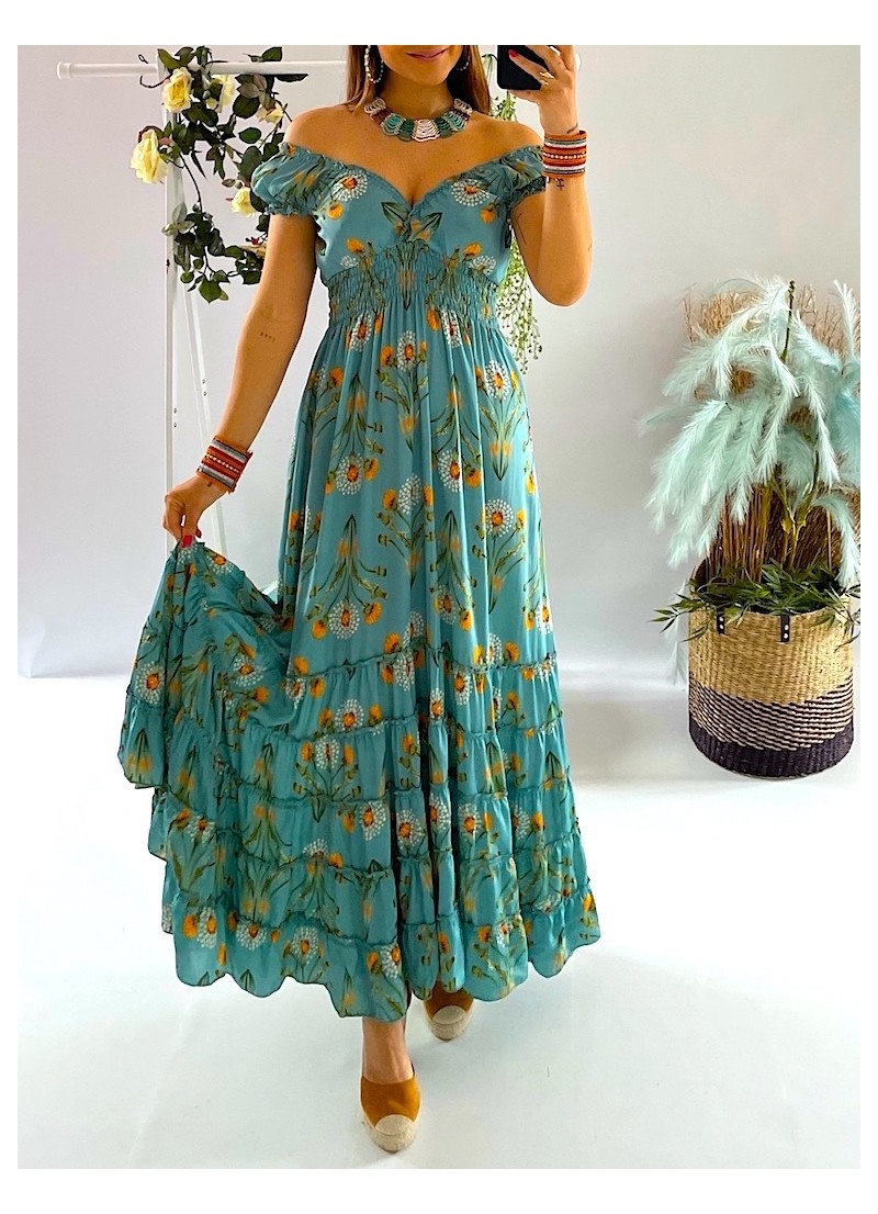 Vestido Abby fondo aguamarina