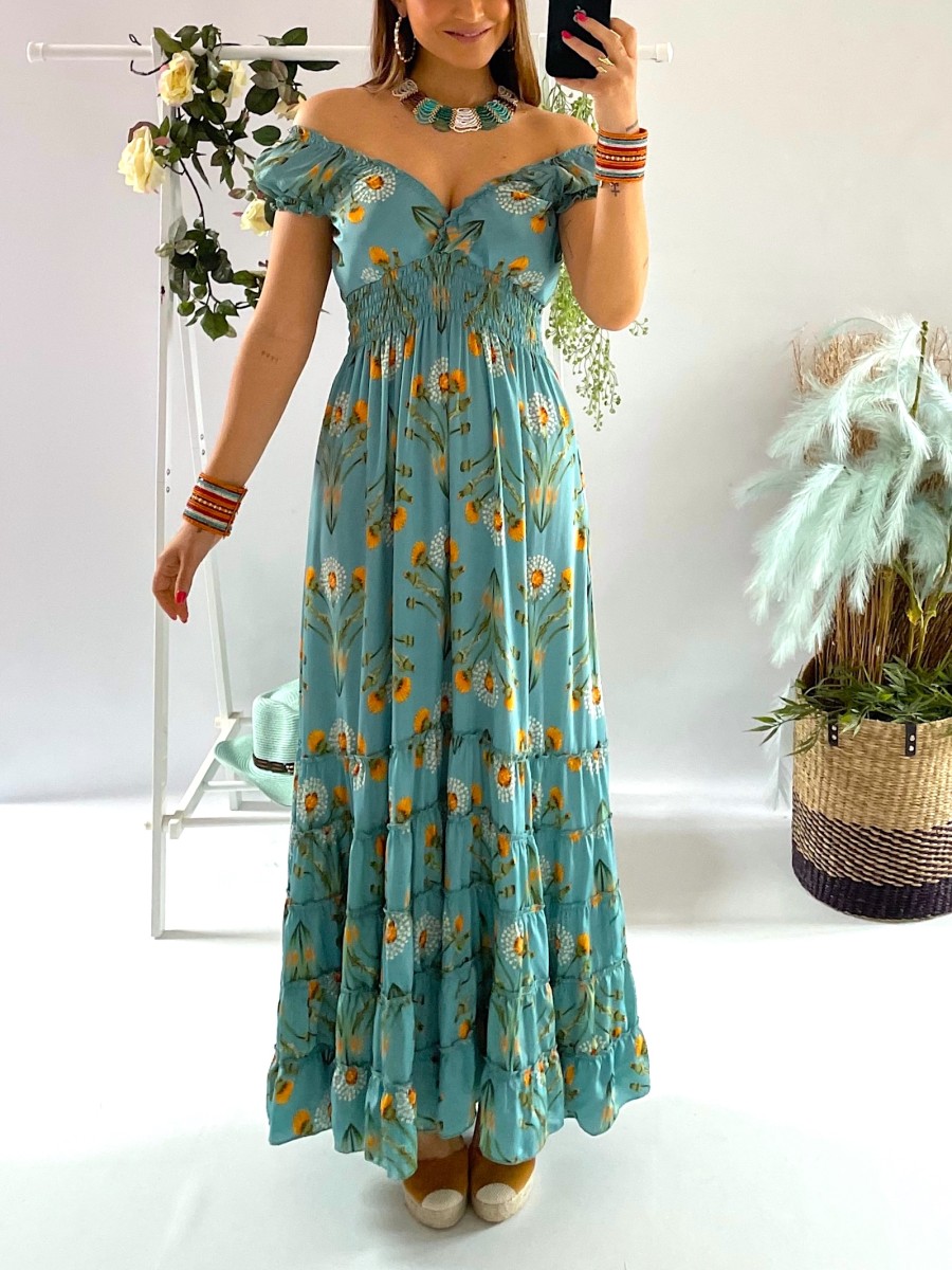 Vestido Abby fondo aguamarina