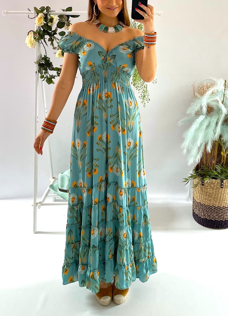 Vestido Abby fondo aguamarina