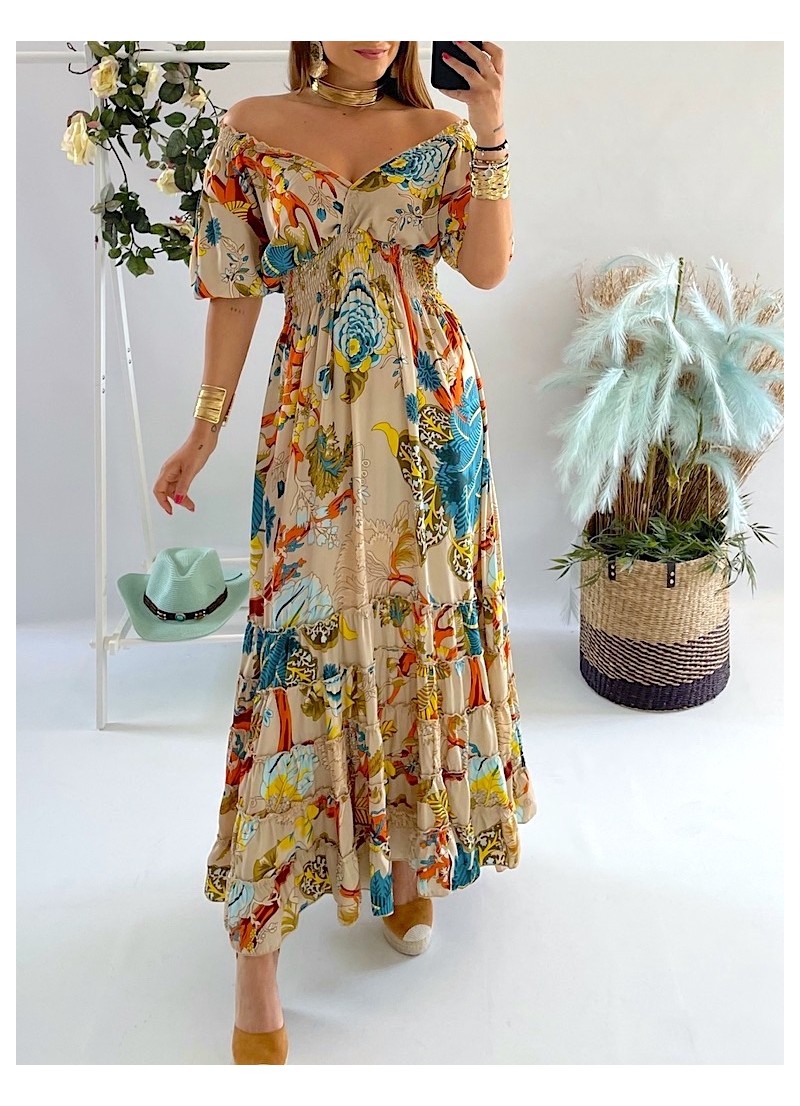 Vestido Cuba fondo beige Trilce