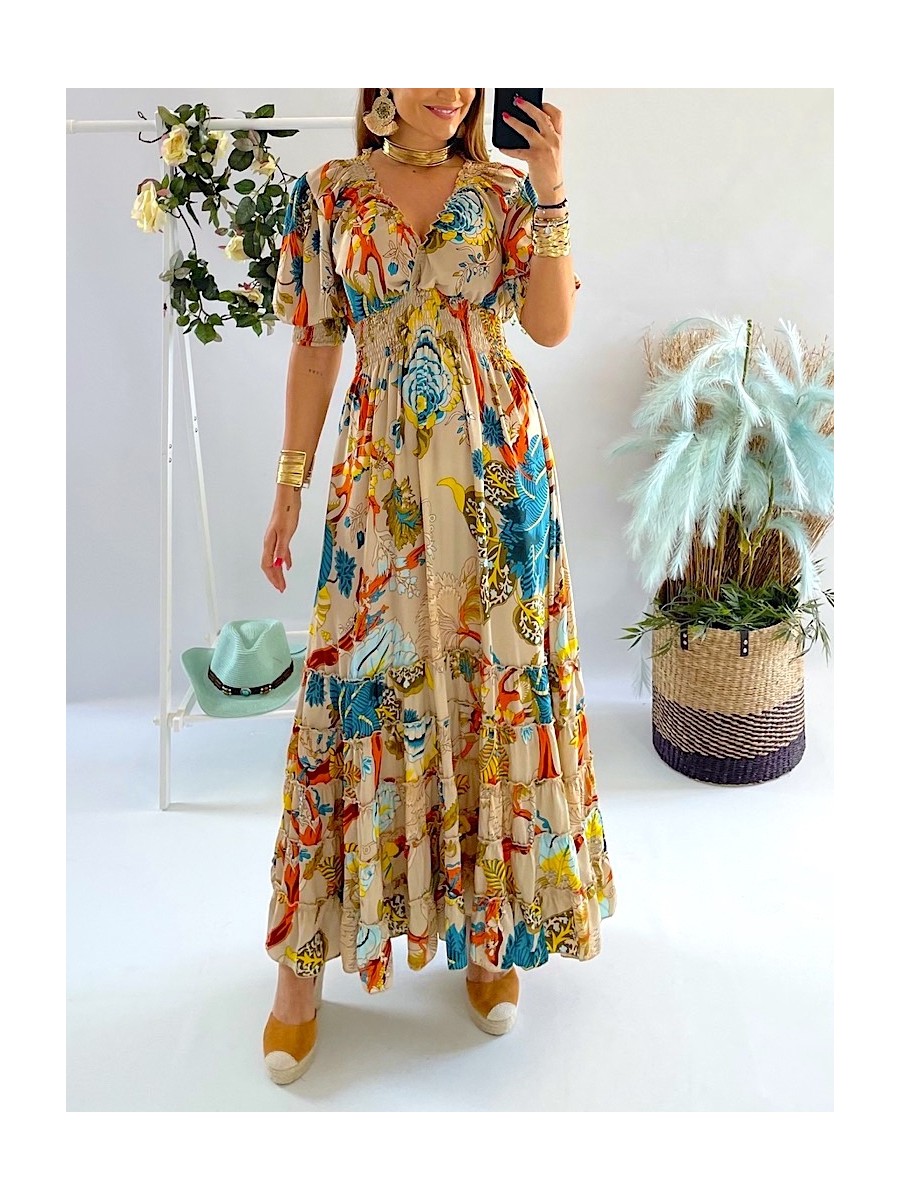 Vestido Cuba fondo beige Trilce