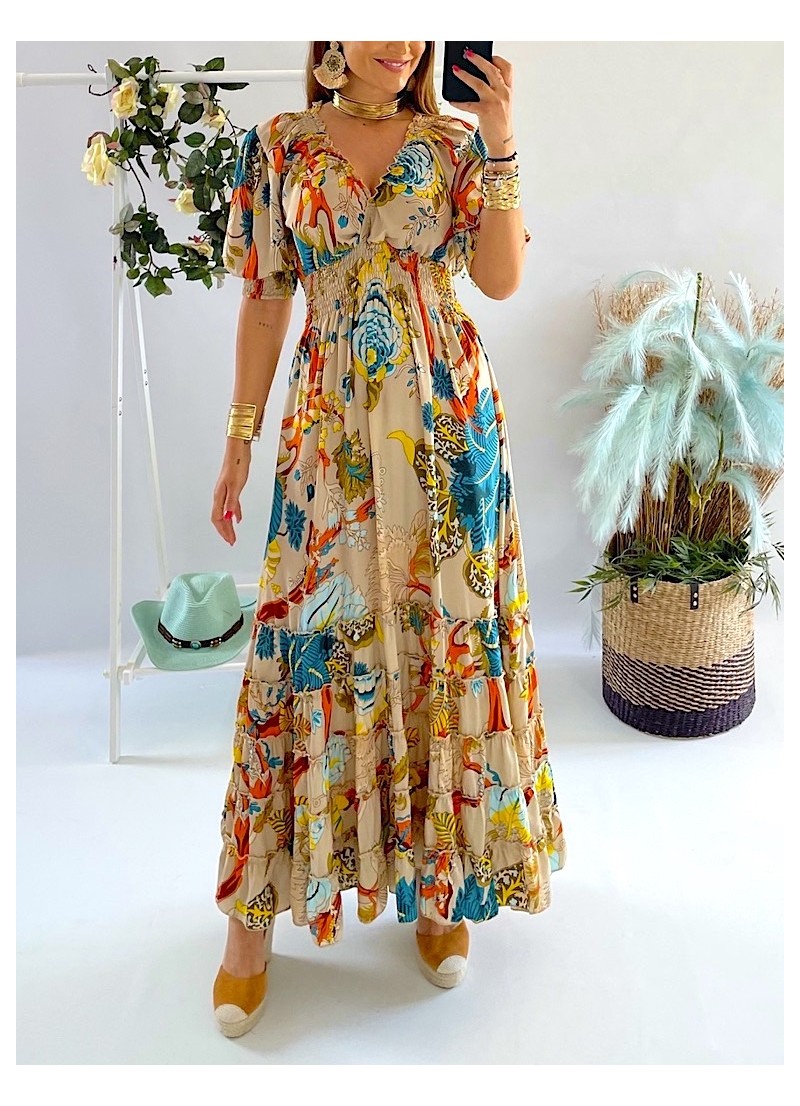 Vestido Cuba fondo beige Trilce