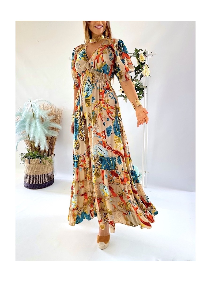 Vestido Cuba fondo beige Trilce