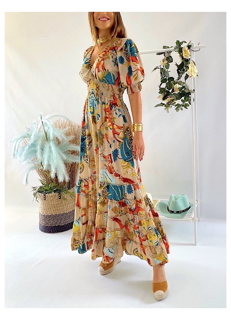 Vestido Cuba fondo beige Trilce