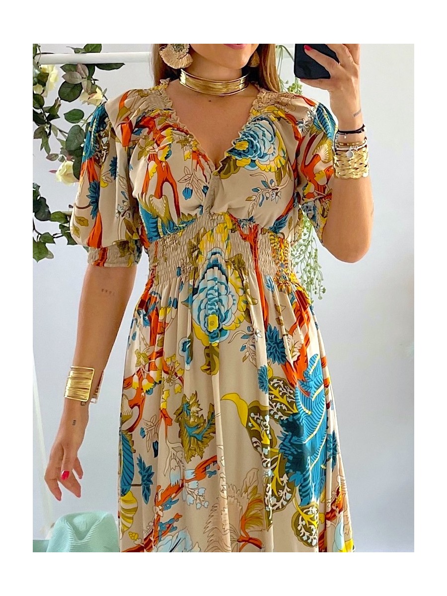 Vestido Cuba fondo beige Trilce