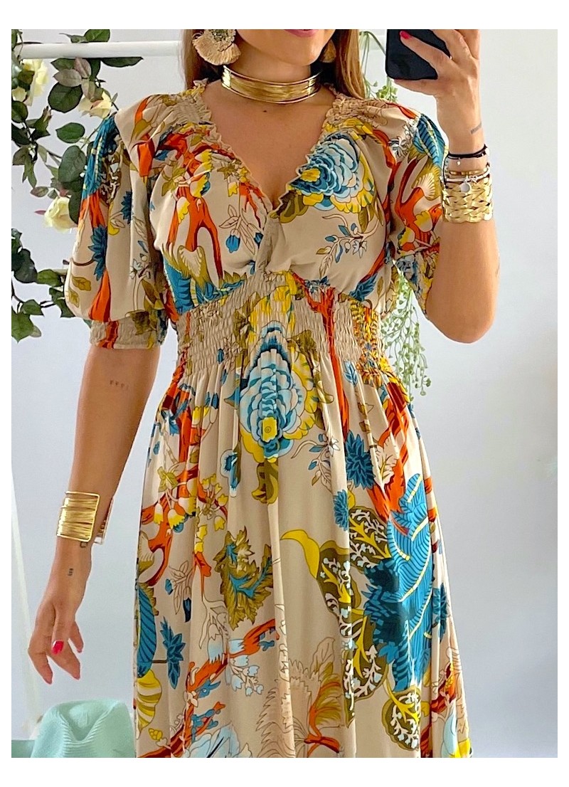 Vestido Cuba fondo beige Trilce
