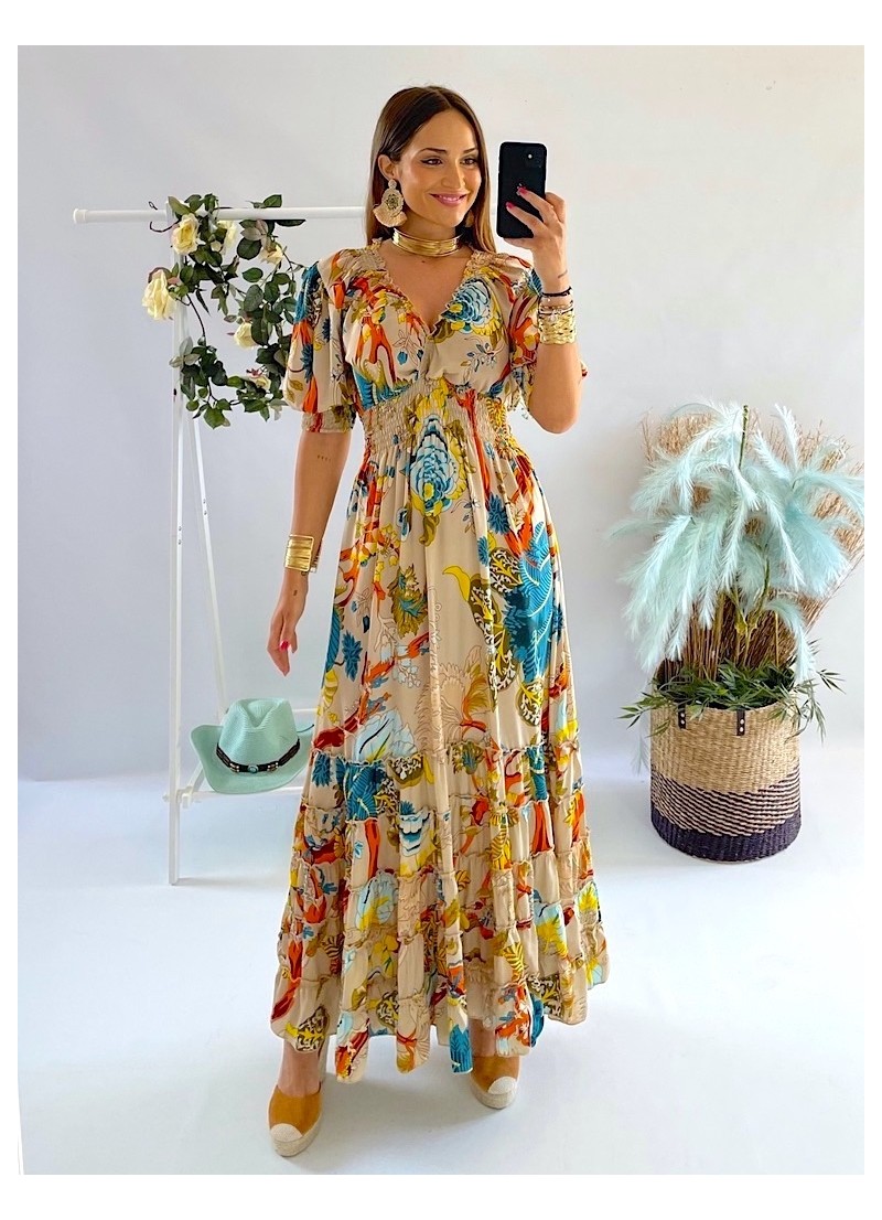 Vestido Cuba fondo beige Trilce