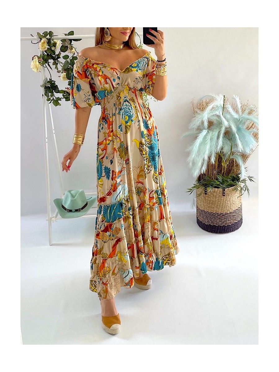 Vestido Cuba fondo beige Trilce