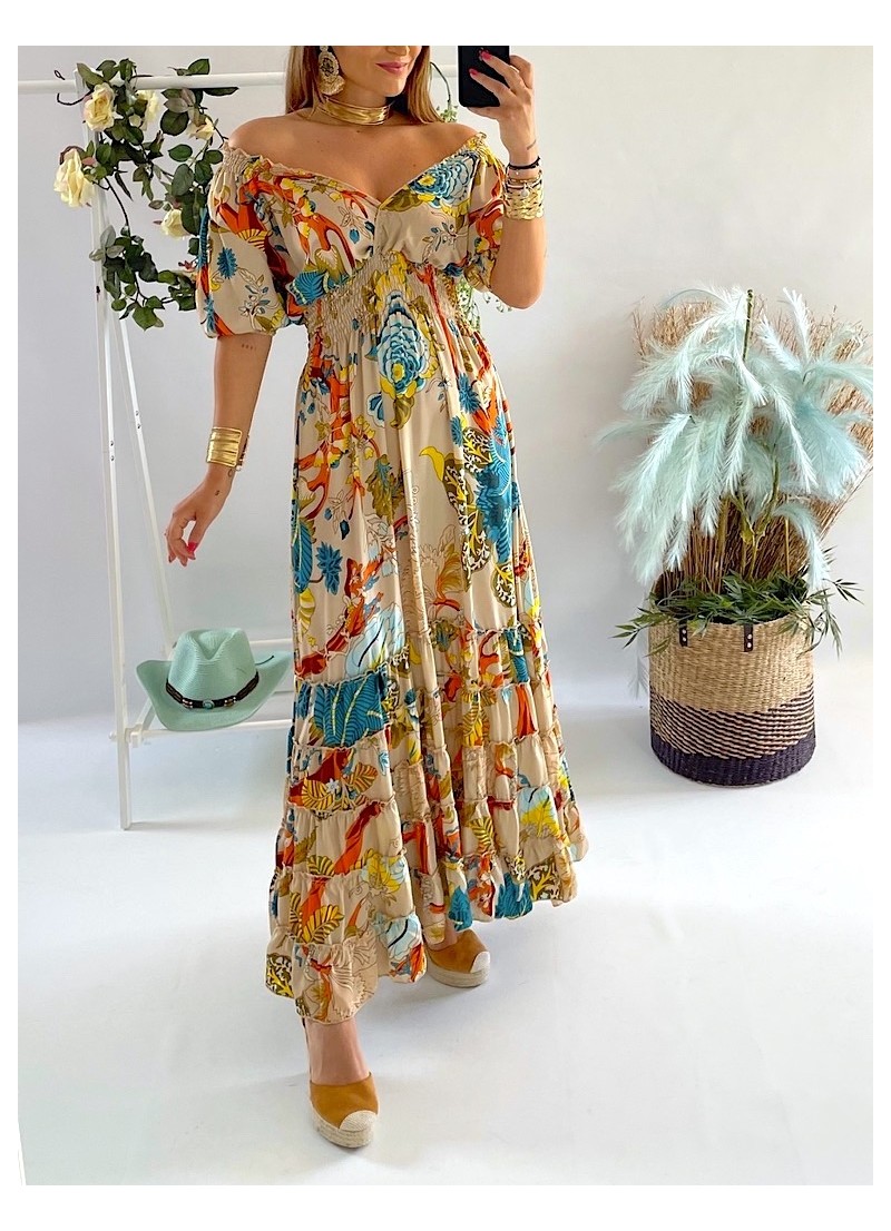Vestido Cuba fondo beige Trilce