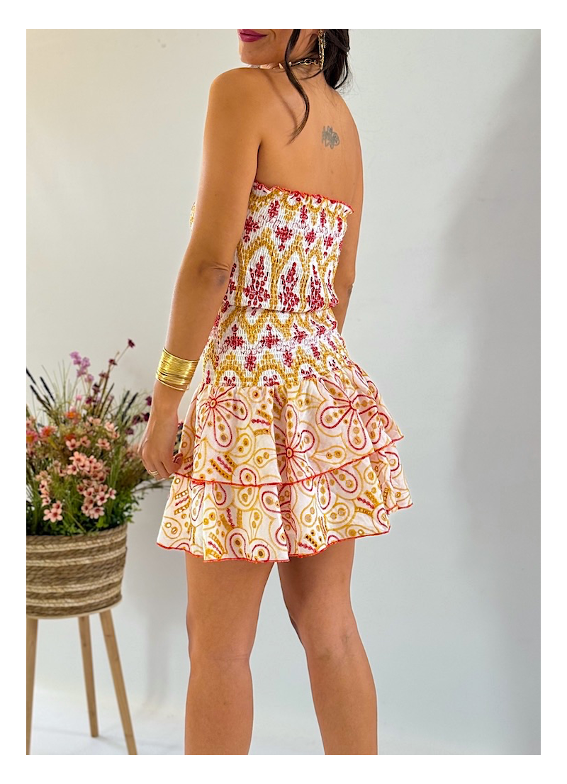 Vestido Anabel bordado ocre y Rojo