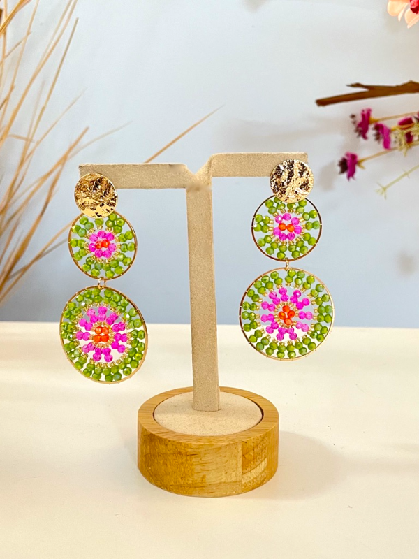 Pendientes Sari verde lima y rosa