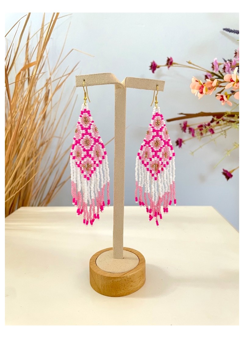 Pendientes Bali rosa y blanco