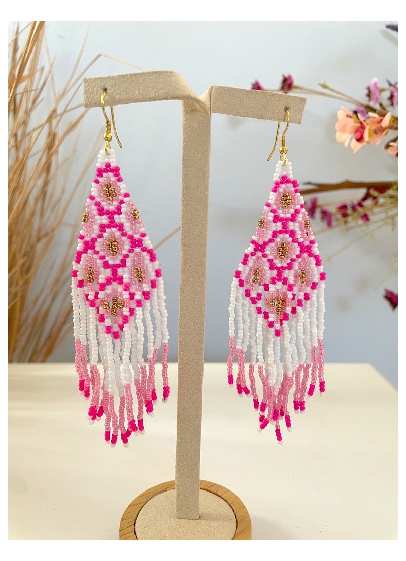 Pendientes Bali rosa y blanco