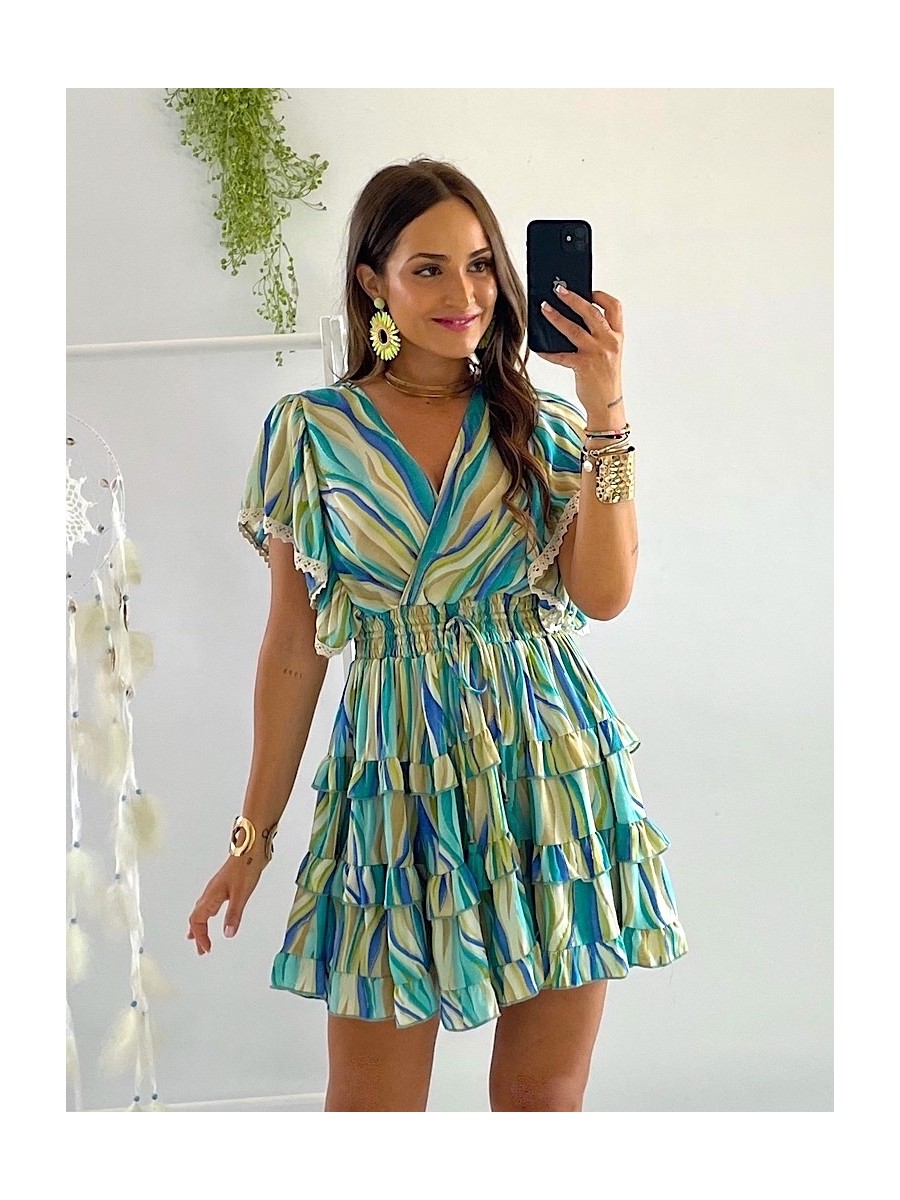 Vestido Laya verde y azul