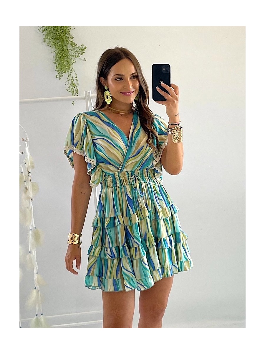 Vestido Laya verde y azul