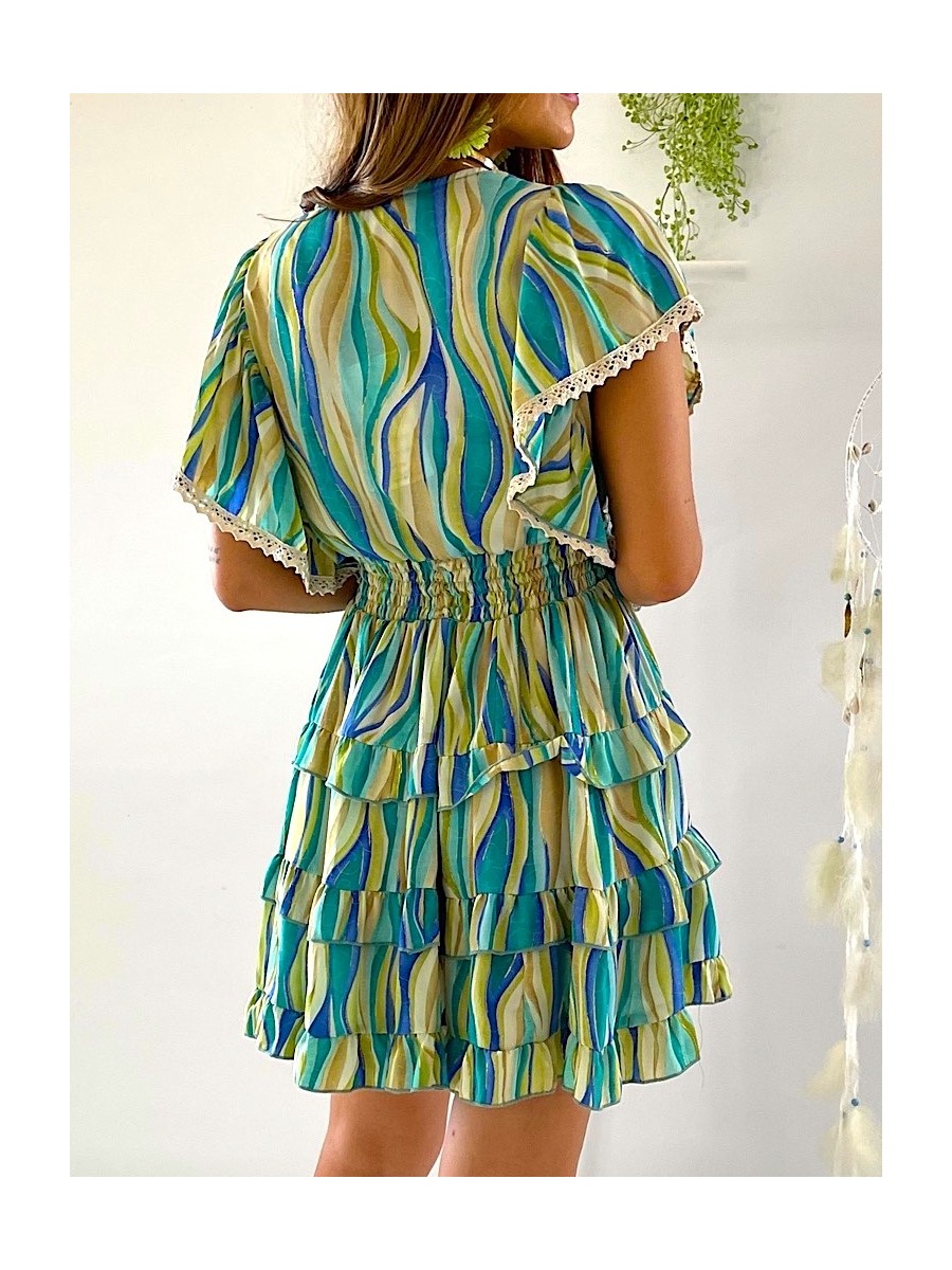 Vestido Laya verde y azul