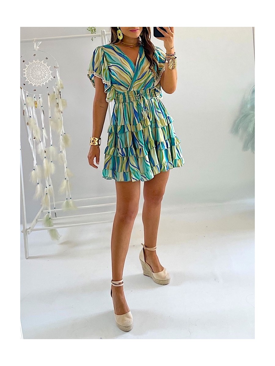 Vestido Laya verde y azul