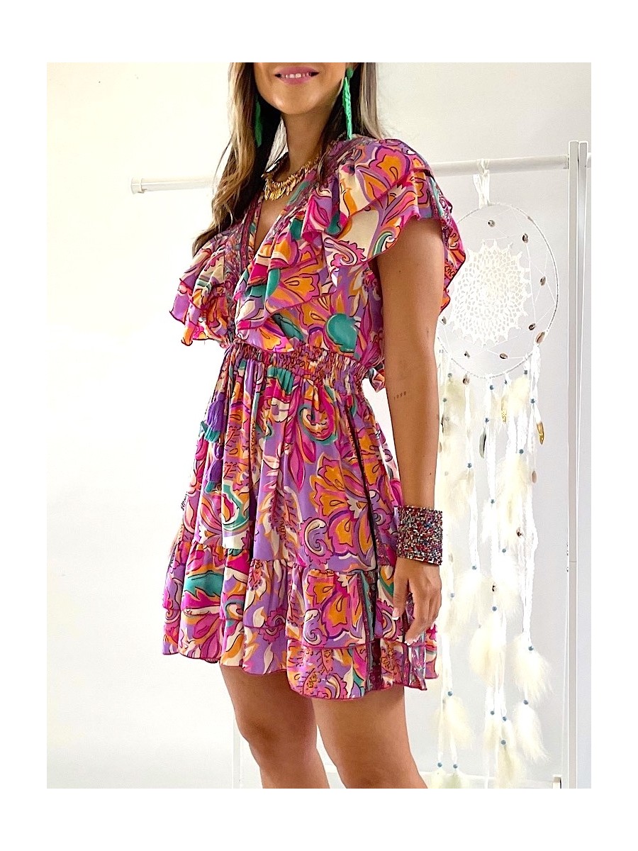 Vestido Kirin fucsia y malva