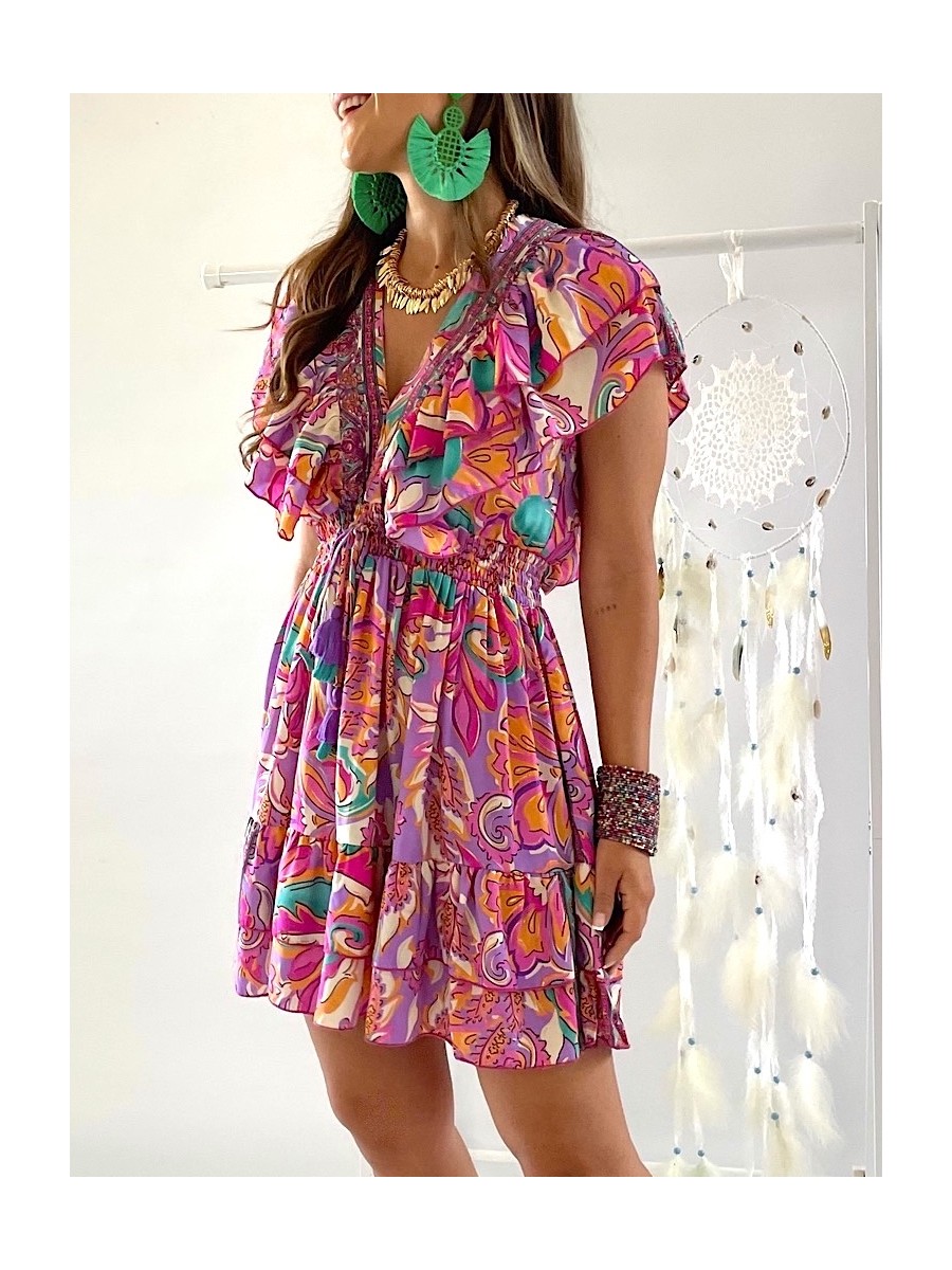 Vestido Kirin fucsia y malva