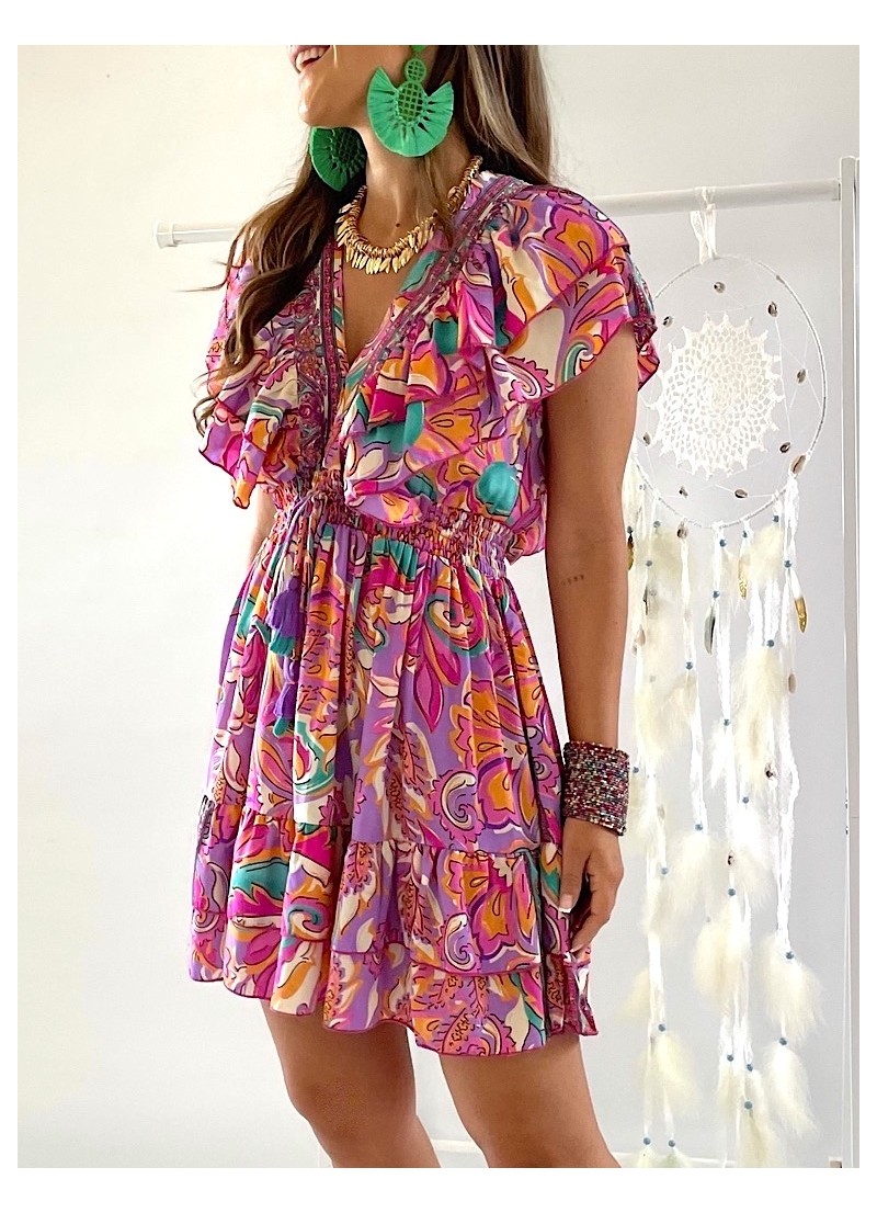 Vestido Kirin fucsia y malva