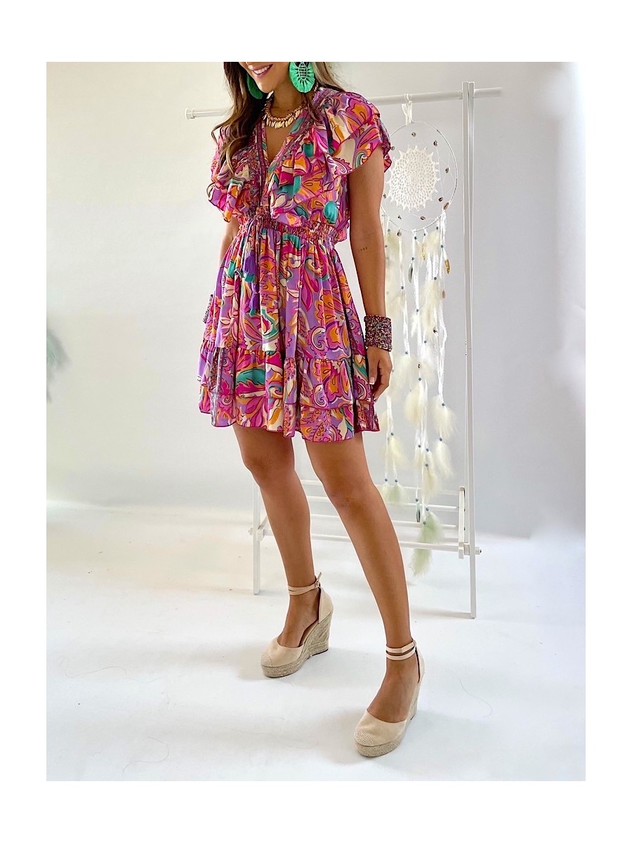 Vestido Kirin fucsia y malva