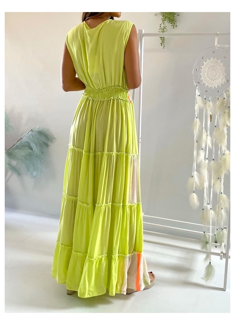 Vestido Kora verde lima y coral