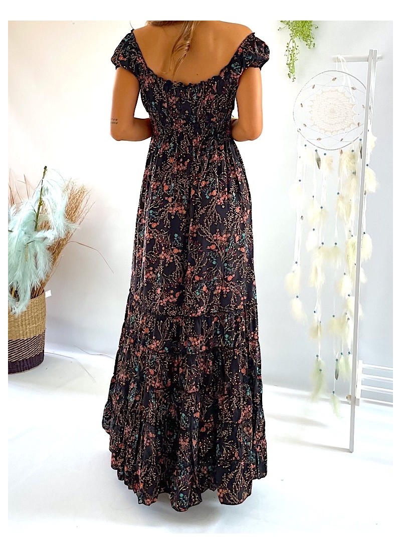 Vestido Abby negro con flores rosas