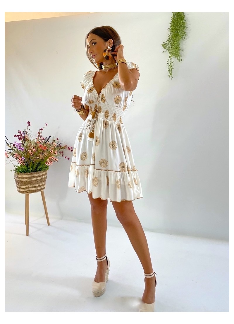 Vestido Camila blanco y beige