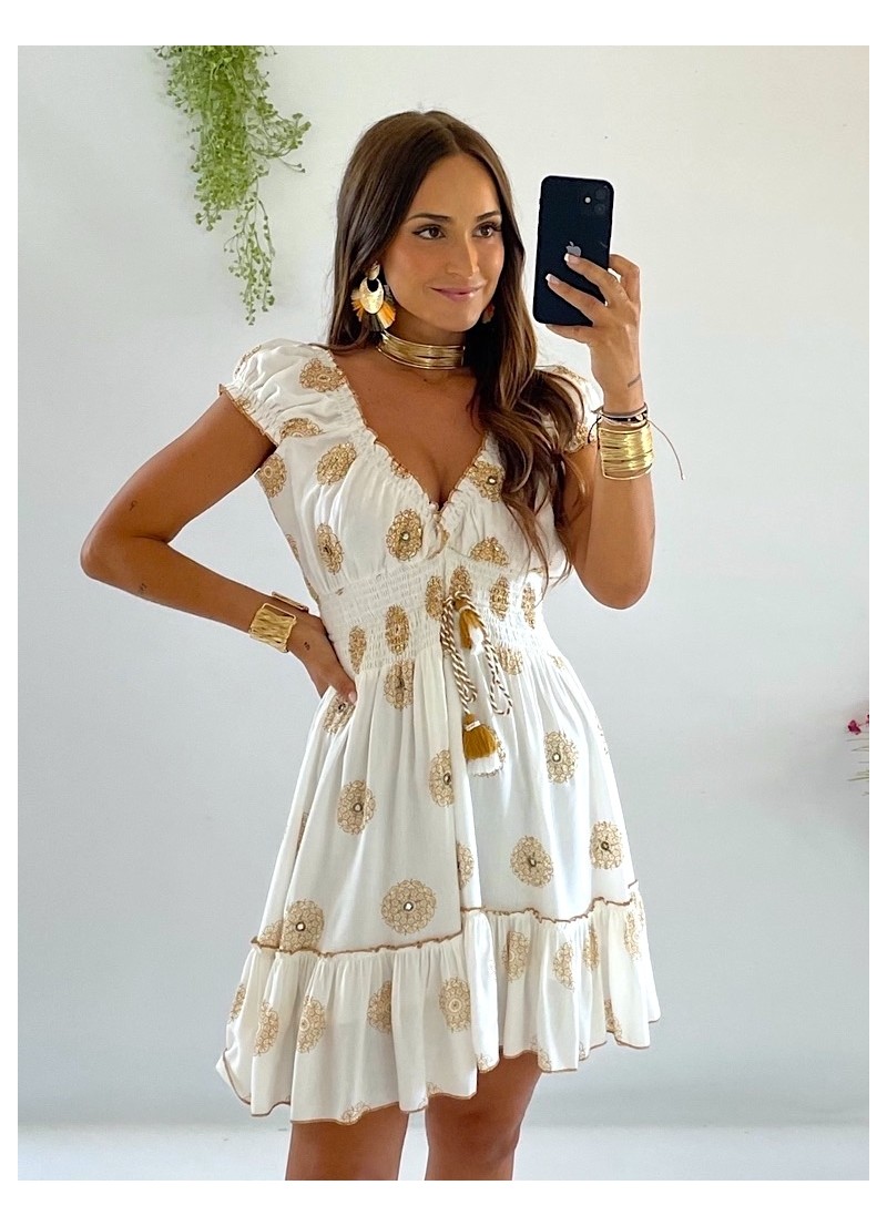 Vestido Camila blanco y beige